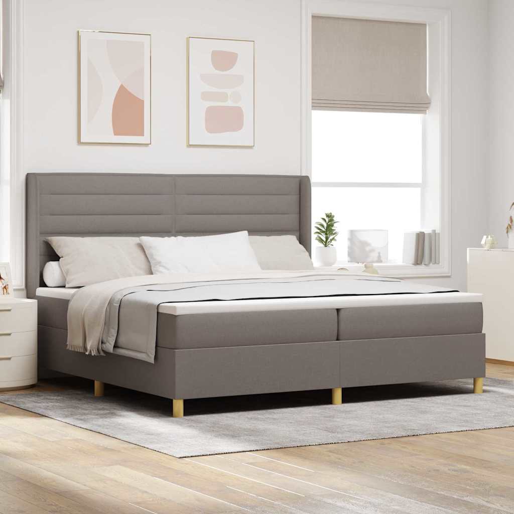 vidaXL Box Spring Bed with LED Strips Taupe 200 x 200 cm Fabric