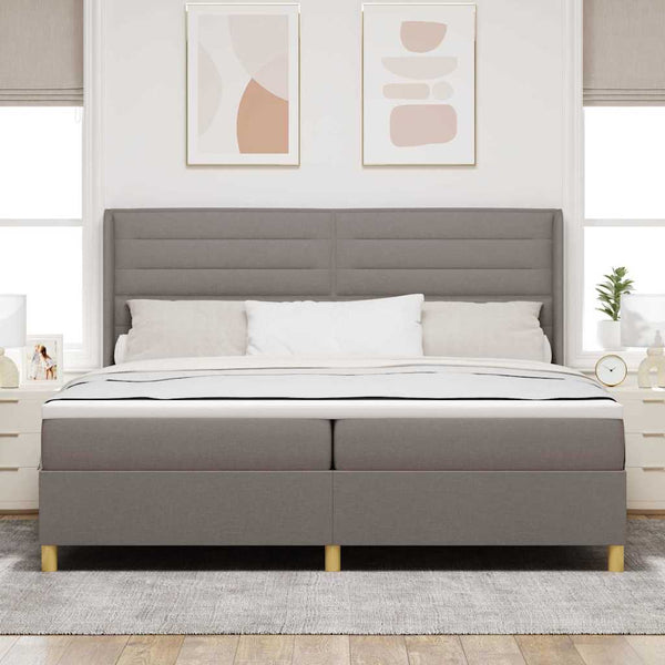 vidaXL Box Spring Bed with LED Strips Taupe 200 x 200 cm Fabric