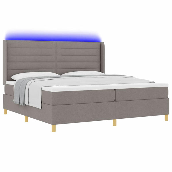 vidaXL Box Spring Bed with LED Strips Taupe 200 x 200 cm Fabric