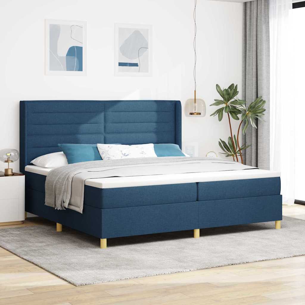 vidaXL Box Spring Bed with LED Strip Lights Blue 200 x 200 cm Fabric