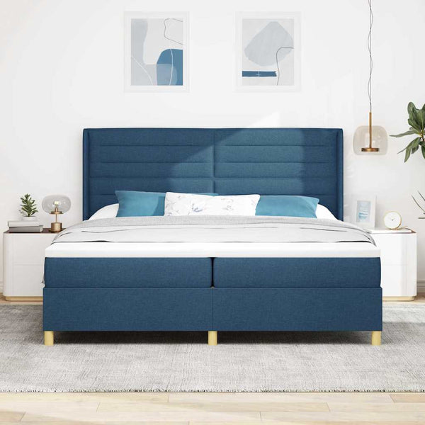 vidaXL Box Spring Bed with LED Strip Lights Blue 200 x 200 cm Fabric