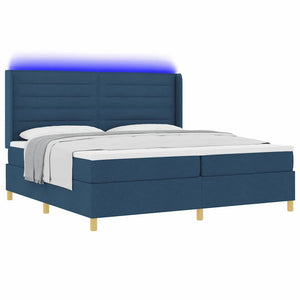 vidaXL Box Spring Bed with LED Strip Lights Blue 200 x 200 cm Fabric