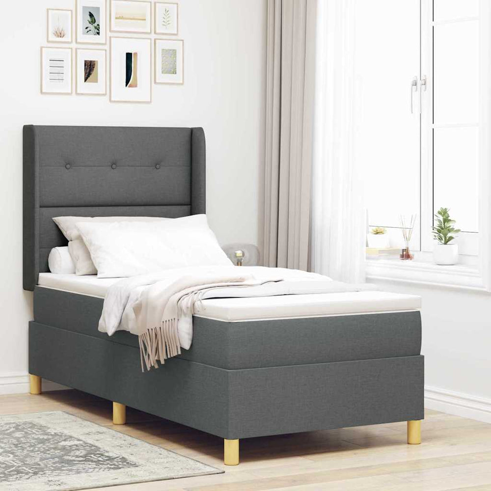 vidaXL Box Spring Bed with LED Light Strips Grey 90 x 200 cm Fabric