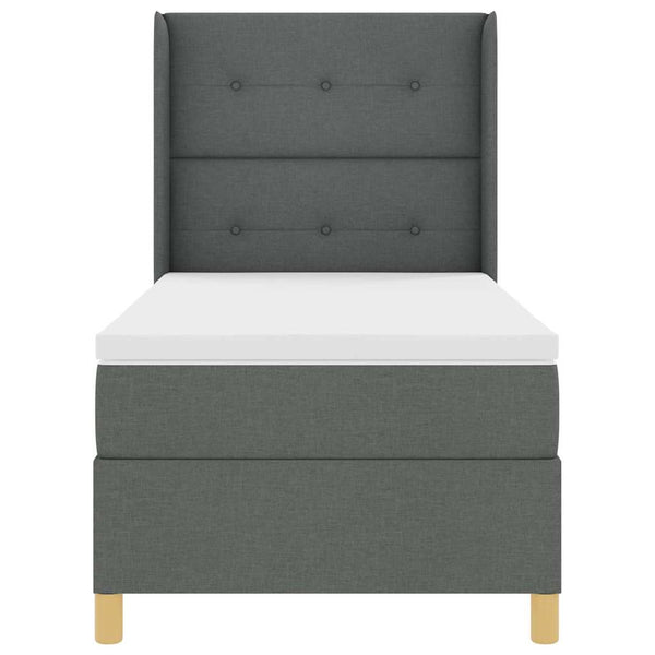 vidaXL Box Spring Bed with LED Light Strips Grey 90 x 200 cm Fabric