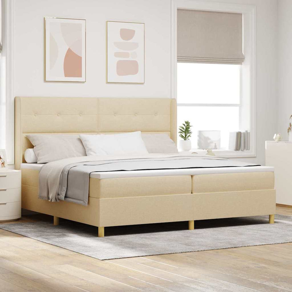 vidaXL Box Spring Bed with LED Strip Lights Cream 200 x 200 cm Fabric