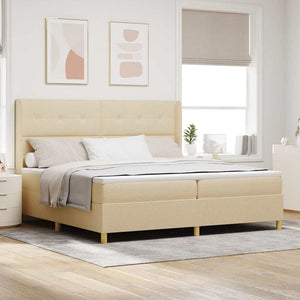 vidaXL Box Spring Bed with LED Strip Lights Cream 200 x 200 cm Fabric