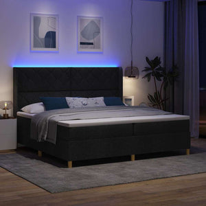 vidaXL Fabric Box Spring Bed with LED Strips Black 200 x 200 cm