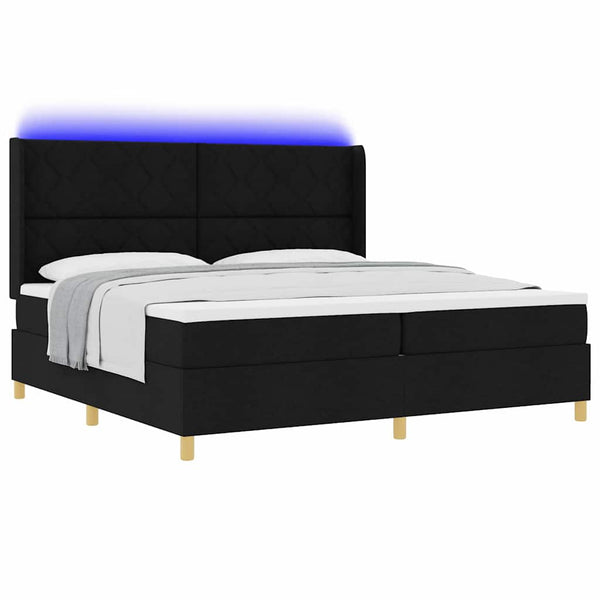 vidaXL Fabric Box Spring Bed with LED Strips Black 200 x 200 cm