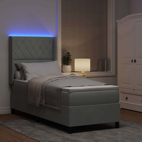 vidaXL Box Spring Bed with Mattress with LED Light Grey 80 x 200 cm Velvet