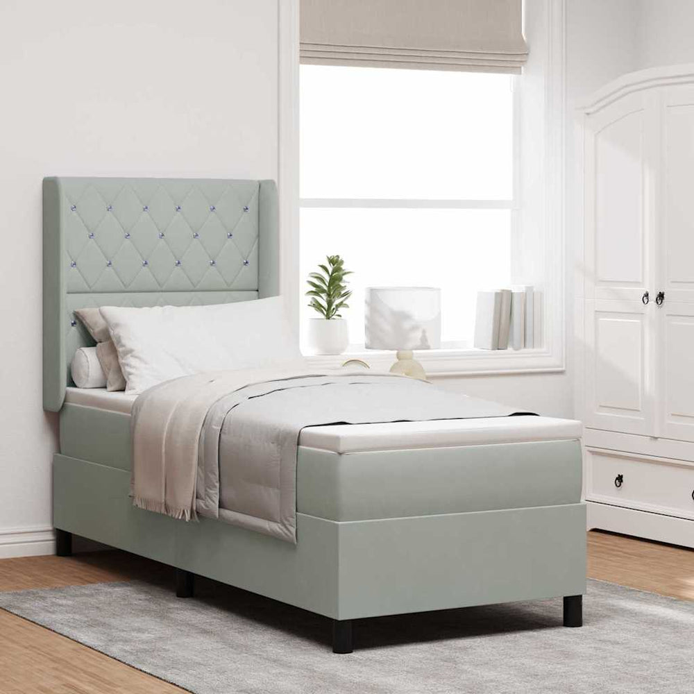 vidaXL Box Spring Bed with Mattress with LED Light Grey 80 x 200 cm Velvet