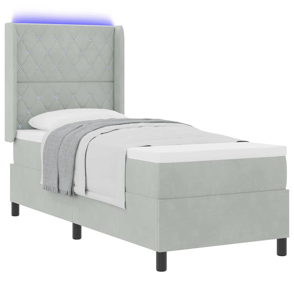 vidaXL Box Spring Bed with Mattress with LED Light Grey 80 x 200 cm Velvet