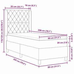 vidaXL Box Spring Bed with Mattress with LED Light Grey 80 x 200 cm Velvet