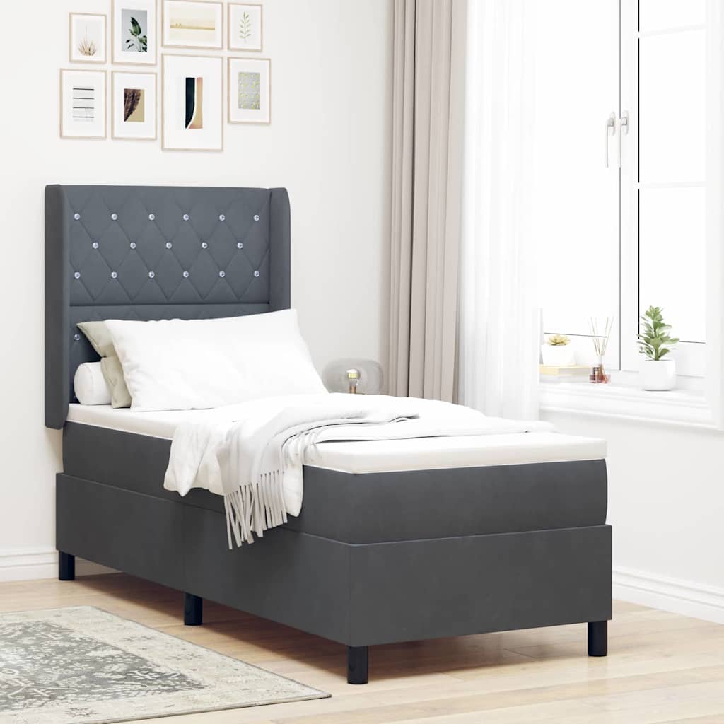 vidaXL Box Spring Bed with Mattress with LED Dark Gray 80 x 200 cm Velvet