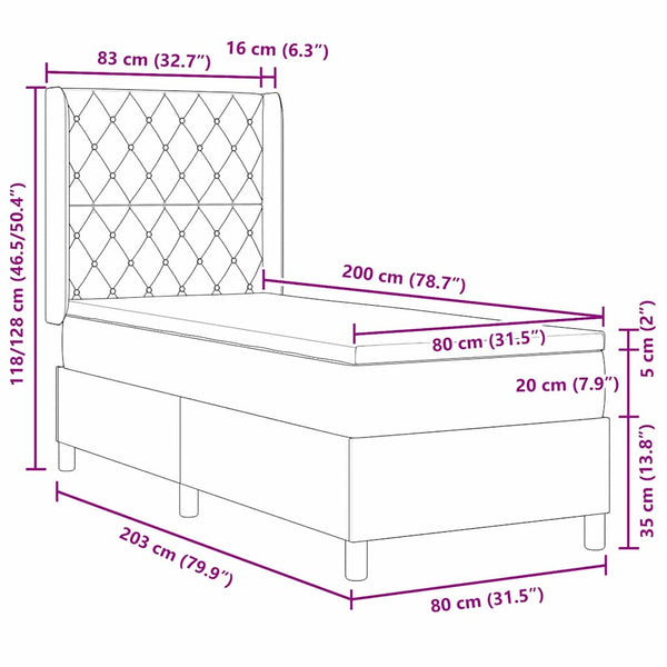 vidaXL Box Spring Bed with Mattress with LED Dark Gray 80 x 200 cm Velvet