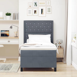 vidaXL Box Spring Bed with Mattress with LED Dark Grey 90 x 190 cm Velvet