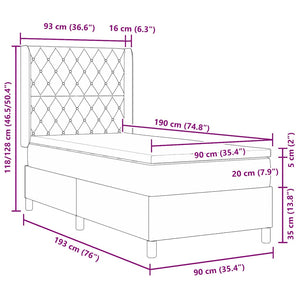 vidaXL Box Spring Bed with Mattress with LED Dark Grey 90 x 190 cm Velvet