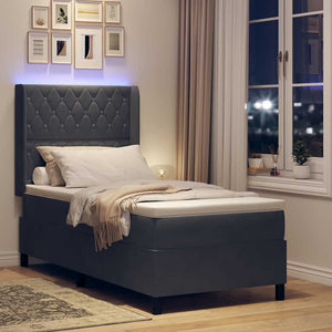 vidaXL Box Spring Bed with Mattress and LED Dark Grey 90 x 200 cm Velvet
