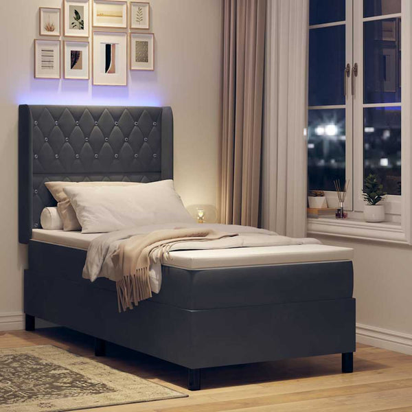 vidaXL Box Spring Bed with Mattress and LED Dark Grey 90 x 200 cm Velvet