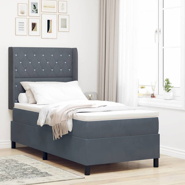 vidaXL Box Spring Bed with Mattress and LED Dark Grey 90 x 200 cm Velvet