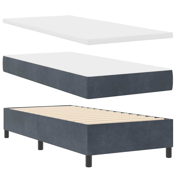 vidaXL Box Spring Bed with Mattress and LED Dark Grey 90 x 200 cm Velvet