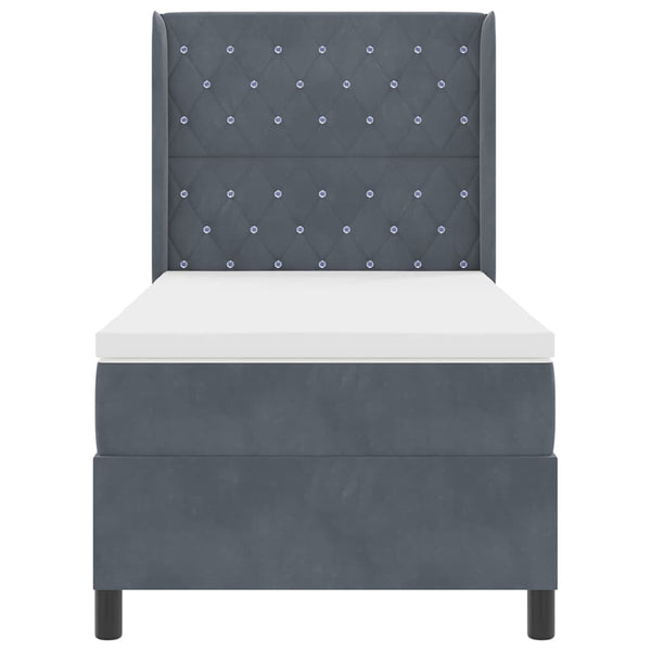 vidaXL Box Spring Bed with Mattress and LED Dark Grey 90 x 200 cm Velvet