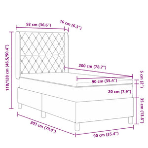 vidaXL Box Spring Bed with Mattress and LED Dark Grey 90 x 200 cm Velvet