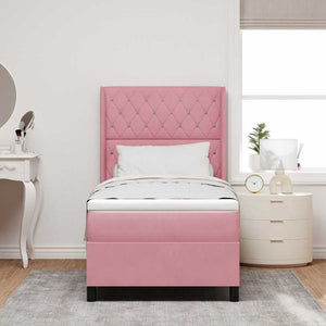 vidaXL Box Spring Bed with Mattress with LED Pink 90 x 200 cm Velvet
