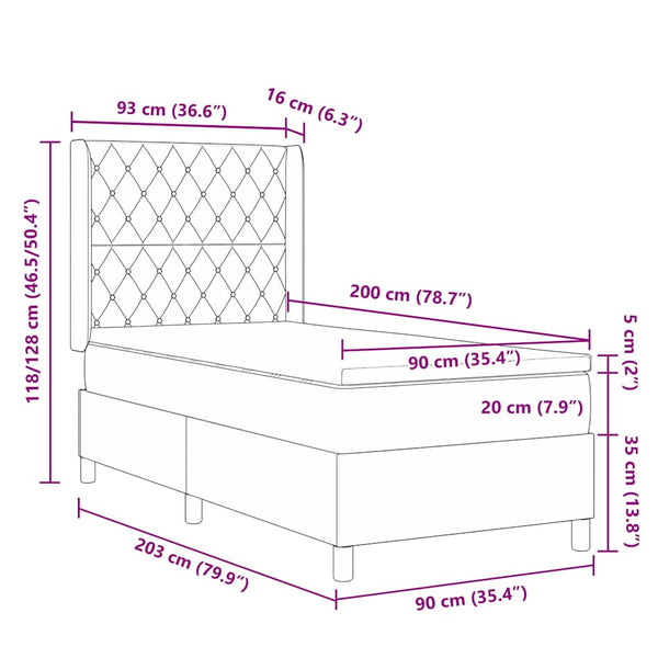 vidaXL Box Spring Bed with Mattress with LED Pink 90 x 200 cm Velvet