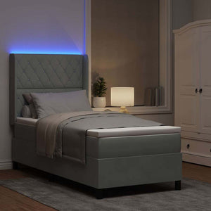 vidaXL Box Spring Bed with Mattress with LED Light Grey 100 x 200 cm Velvet