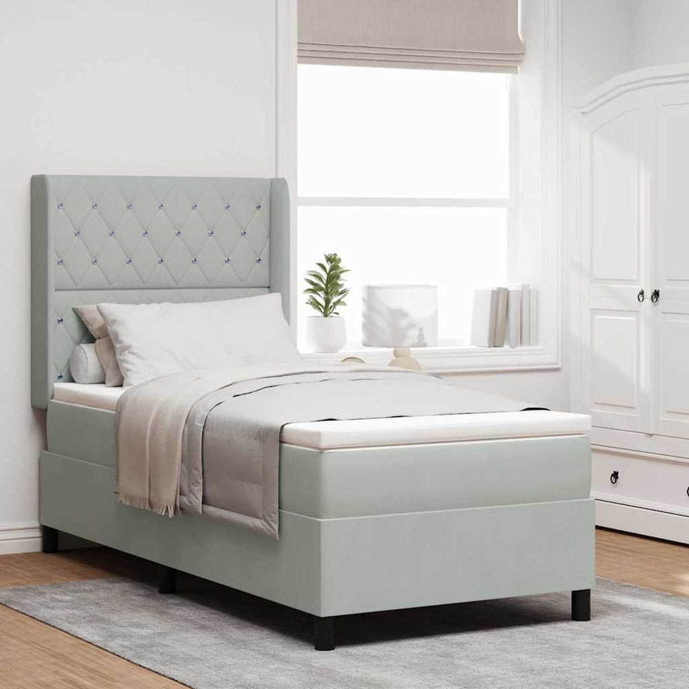 vidaXL Box Spring Bed with Mattress with LED Light Grey 100 x 200 cm Velvet