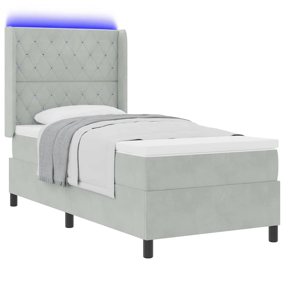 vidaXL Box Spring Bed with Mattress with LED Light Grey 100 x 200 cm Velvet