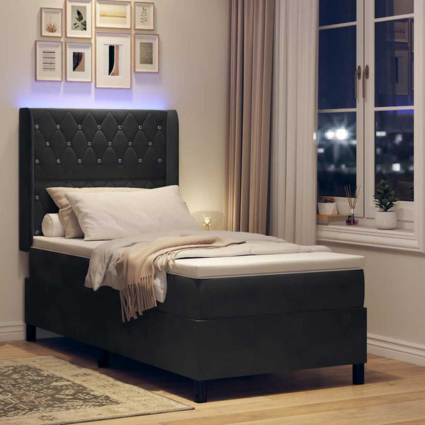 vidaXL Box Spring Bed with Mattress and LED Black 100 x 200 cm Velvet
