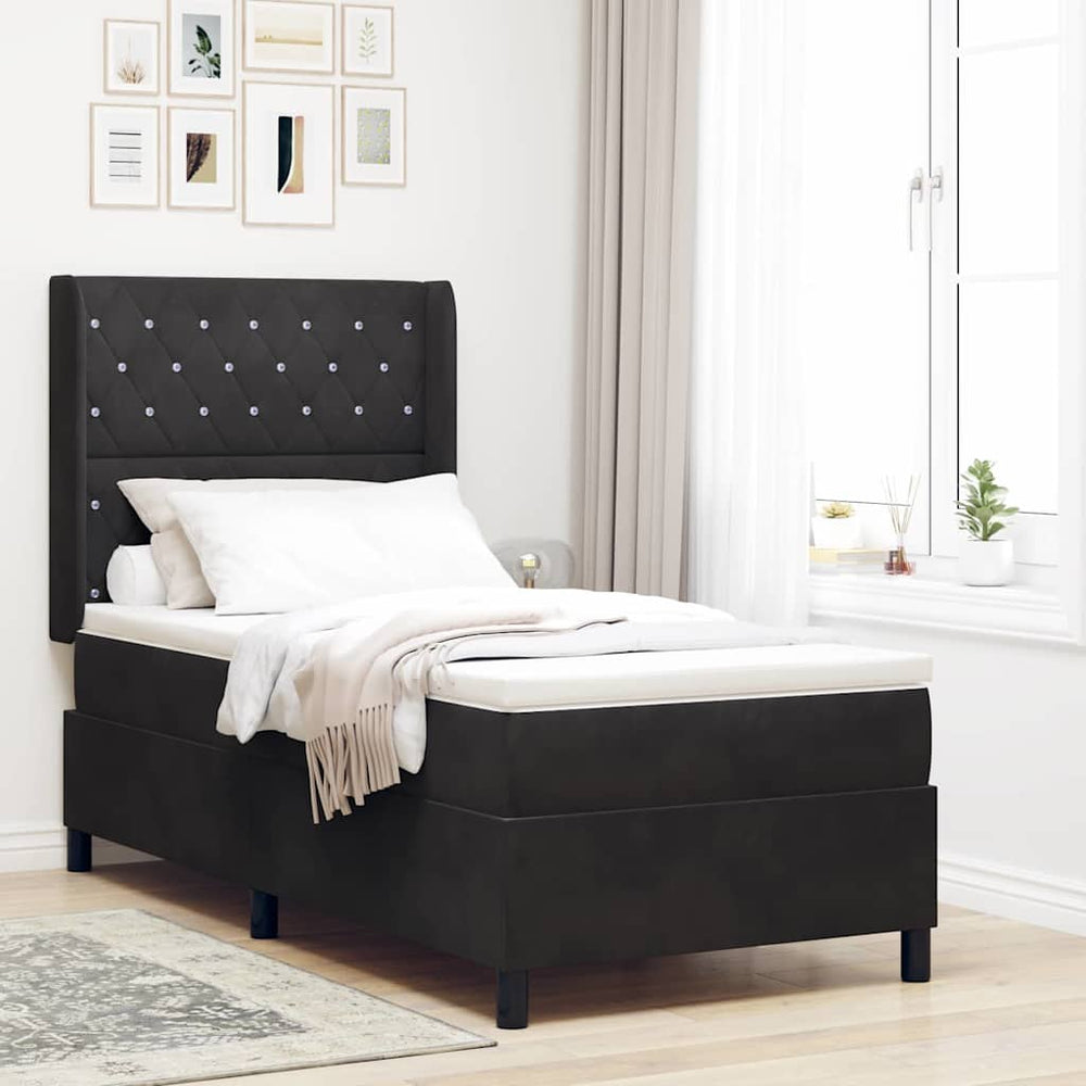 vidaXL Box Spring Bed with Mattress and LED Black 100 x 200 cm Velvet