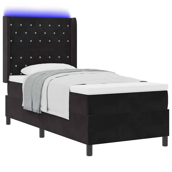 vidaXL Box Spring Bed with Mattress and LED Black 100 x 200 cm Velvet