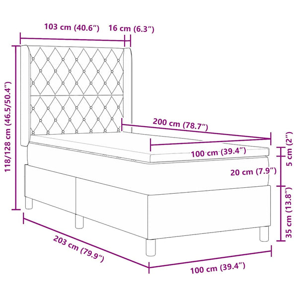 vidaXL Box Spring Bed with Mattress and LED Black 100 x 200 cm Velvet