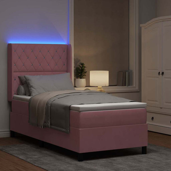 vidaXL Box Spring Bed with Mattress with LED Pink 100 x 200 cm Velvet