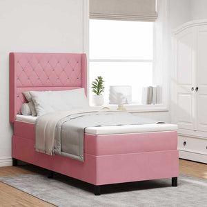 vidaXL Box Spring Bed with Mattress with LED Pink 100 x 200 cm Velvet