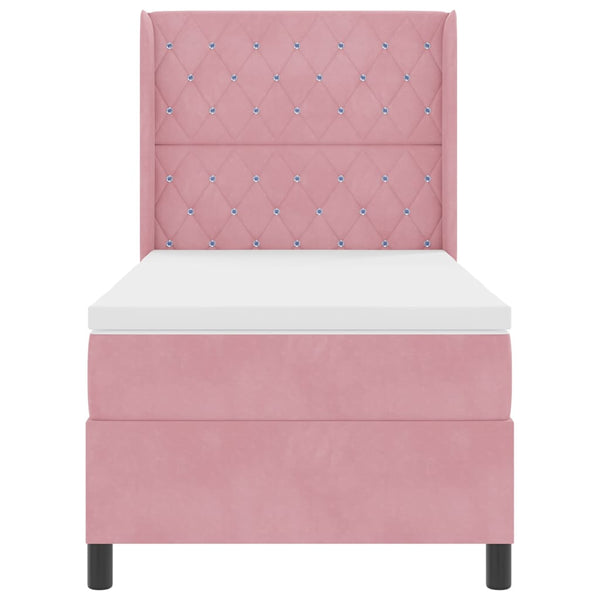 vidaXL Box Spring Bed with Mattress with LED Pink 100 x 200 cm Velvet