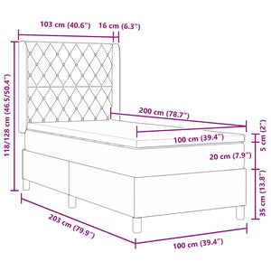 vidaXL Box Spring Bed with Mattress with LED Pink 100 x 200 cm Velvet