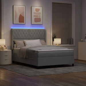 vidaXL Box spring bed with LED strips Light grey 140 x 190 cm Velvet