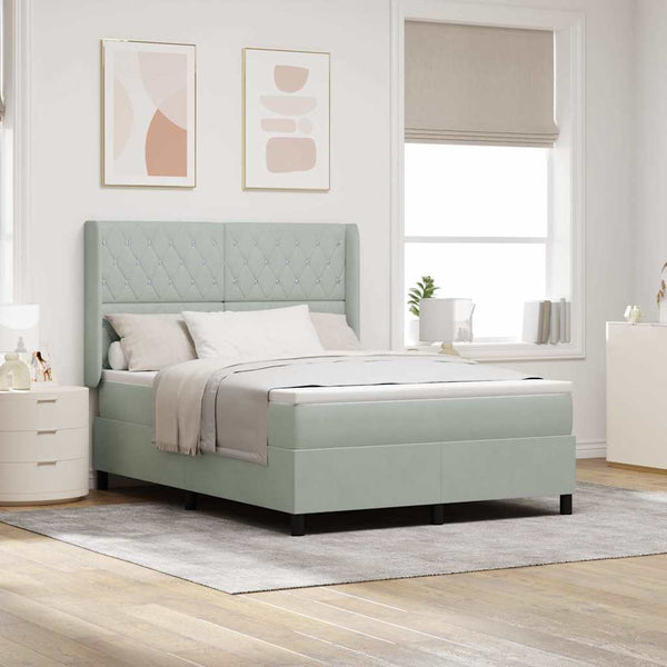 vidaXL Box spring bed with LED strips Light grey 140 x 190 cm Velvet