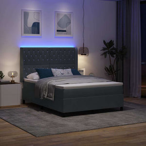 vidaXL Box Spring Bed with LED Strips Dark Grey 140 x 190 cm Velvet