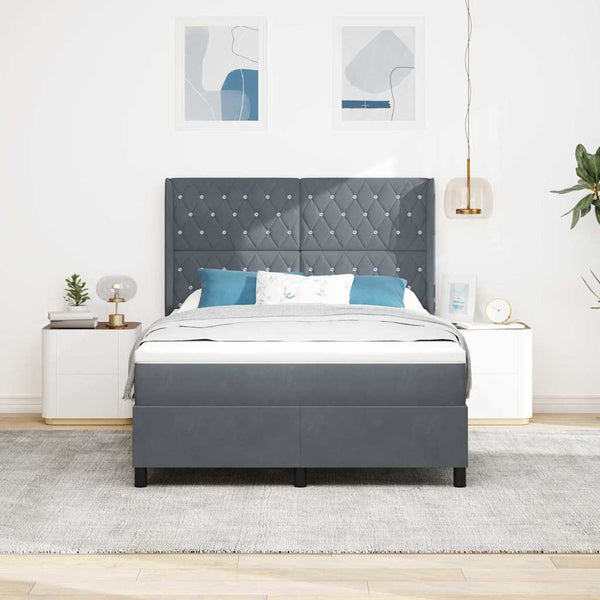 vidaXL Box Spring Bed with LED Strips Dark Grey 140 x 190 cm Velvet