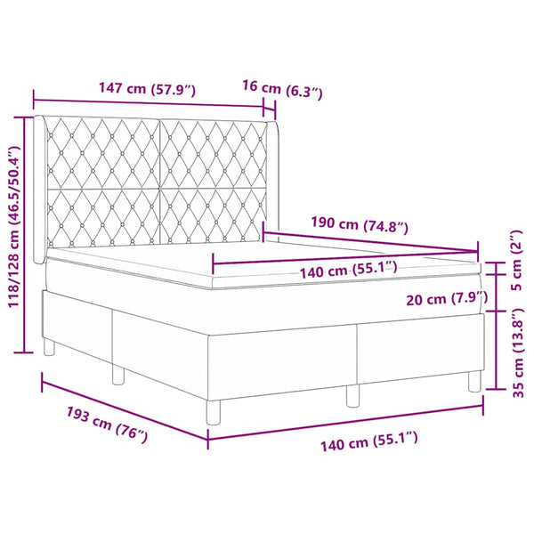 vidaXL Box Spring Bed with LED Strips Dark Grey 140 x 190 cm Velvet