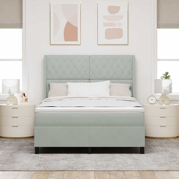 vidaXL Box Spring Bed with LED Light Strips Light Gray 140 x 200 cm Velvet