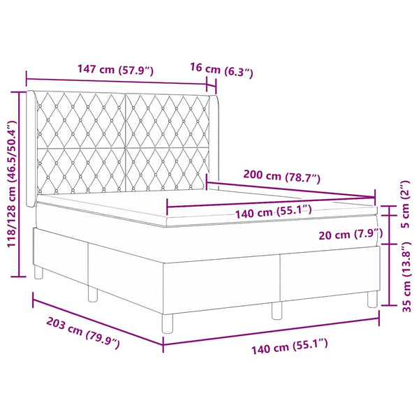 vidaXL Box Spring Bed with LED Light Strips Light Gray 140 x 200 cm Velvet