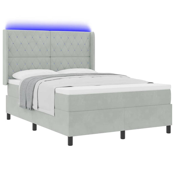 vidaXL Box Spring Bed with Mattress with LED Light Gray 160 x 200 cm Velvet