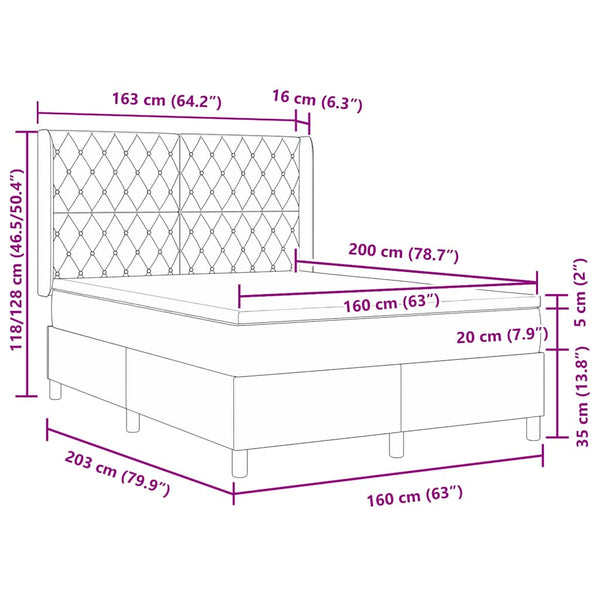 vidaXL Box Spring Bed with Mattress with LED Light Gray 160 x 200 cm Velvet