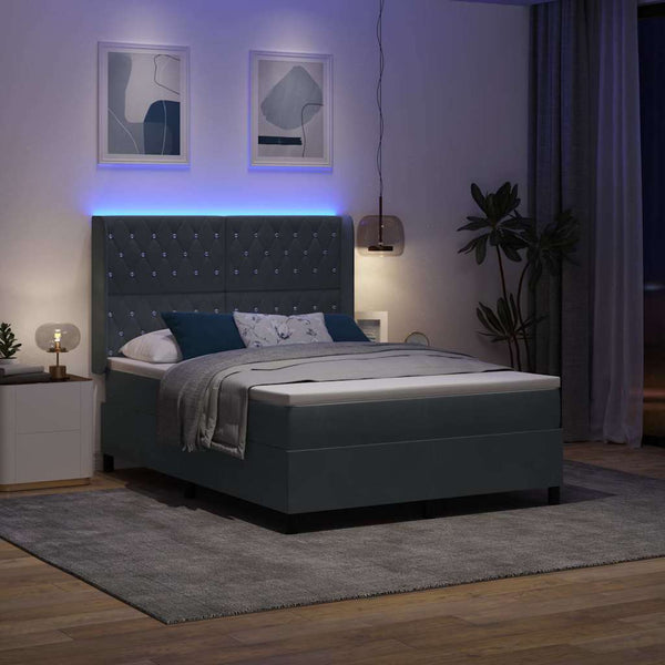 vidaXL Box Spring Bed with Mattress with LED Dark Grey 160 x 200 cm Velvet