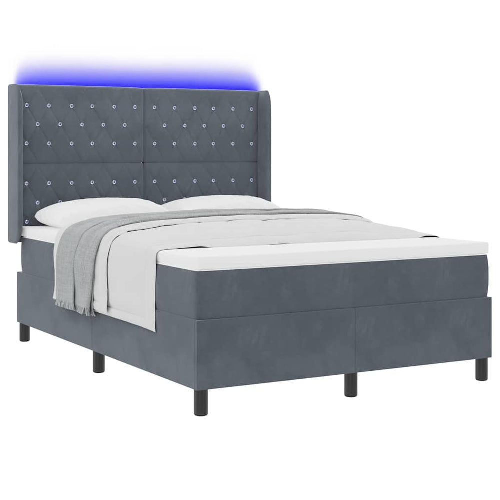 vidaXL Box Spring Bed with Mattress with LED Dark Grey 160 x 200 cm Velvet